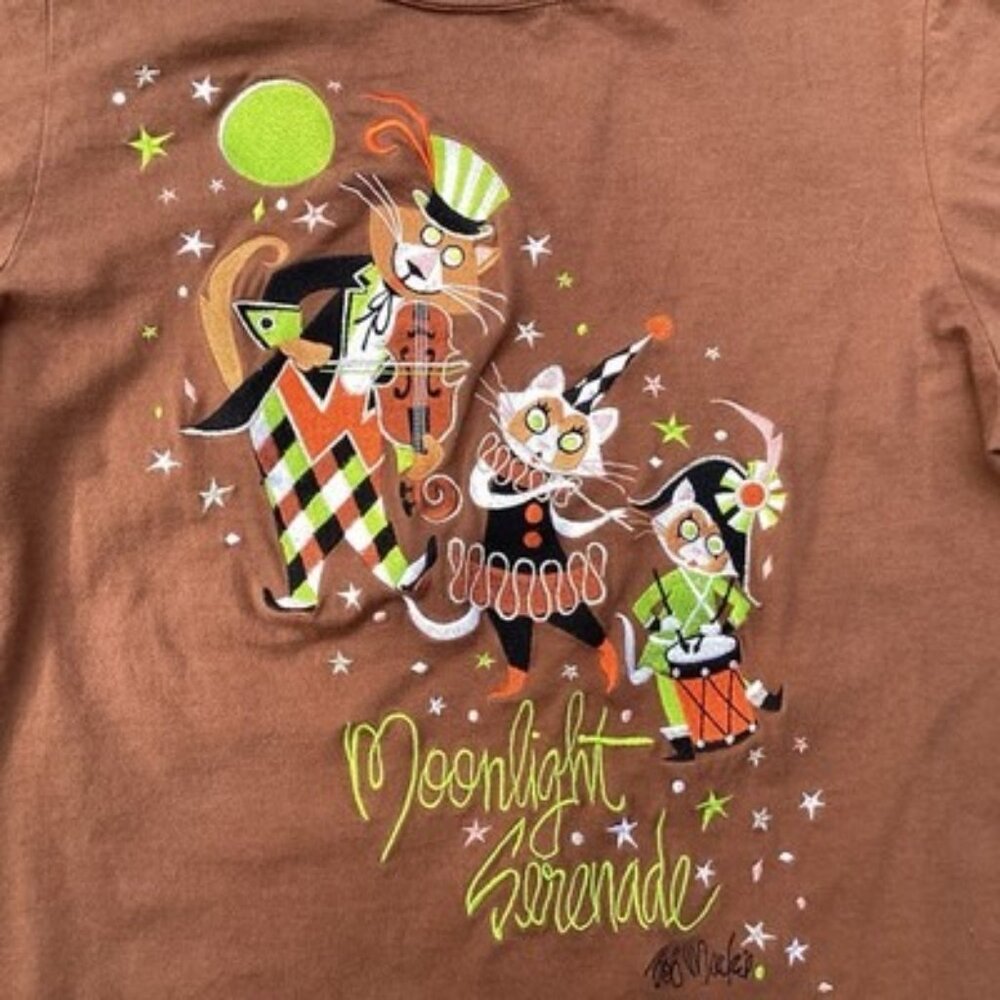 Bob Mackie Wearable Art Shirt Women Large Moonlight Serenade Brown 3/4” Sleeve - Picture 2 of 5